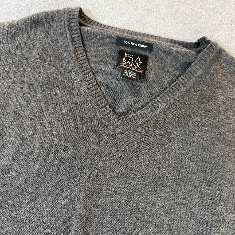 Jos A Bank Signature Pima Cotton Sweater Vest Mens M Gray V Neck Golf Casual